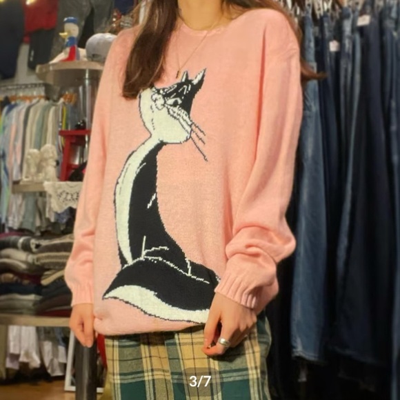 Warner Bros Vintage Penelope Pussycat Pink Pullover Wool Sweater Size M RARE - Picture 4 of 5